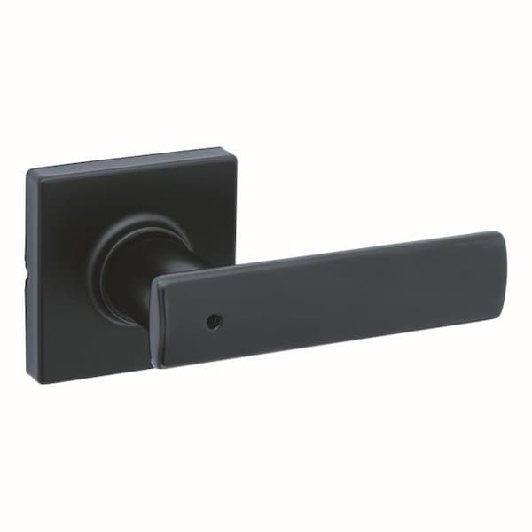 Breton Lever with Square Rose Privacy Door Lock with 6AL Latch and RCS Strike Matte Black Finish